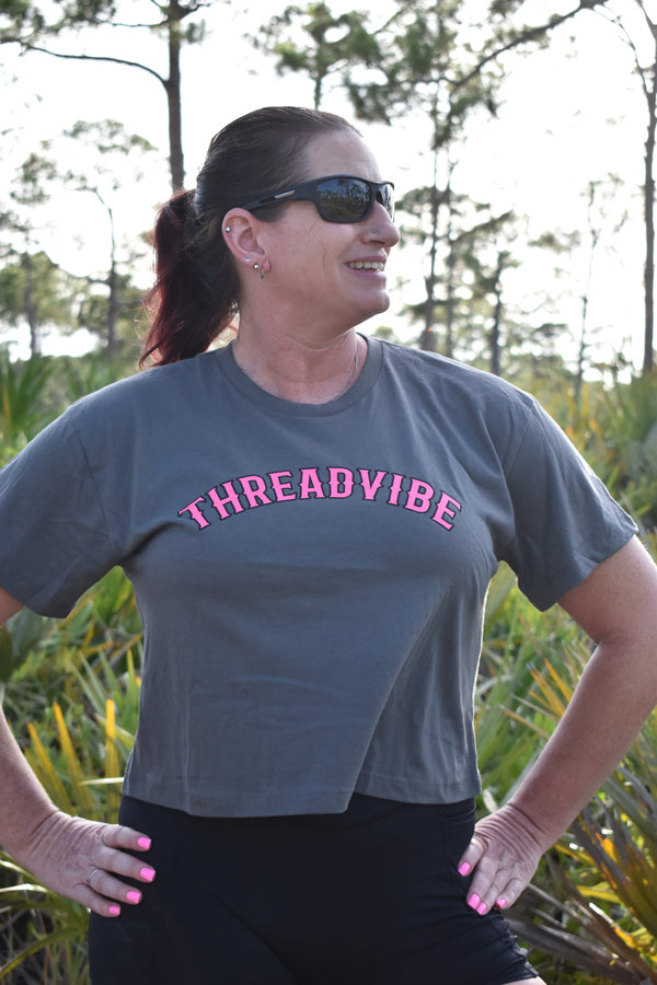 Threadvibe Grey & Pink Crop Top