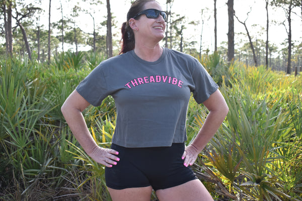 Threadvibe Grey & Pink Crop Top