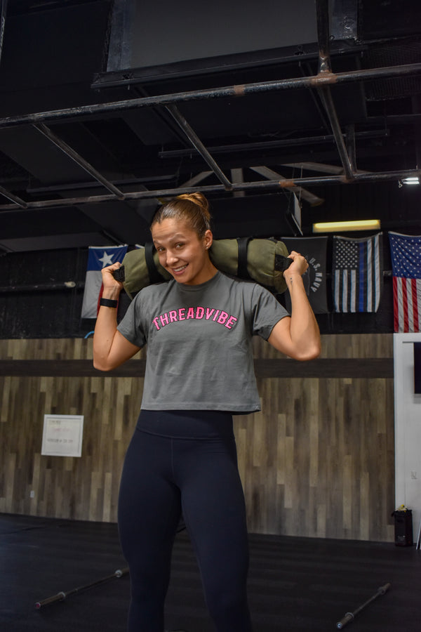 Threadvibe Grey & Pink Crop Top