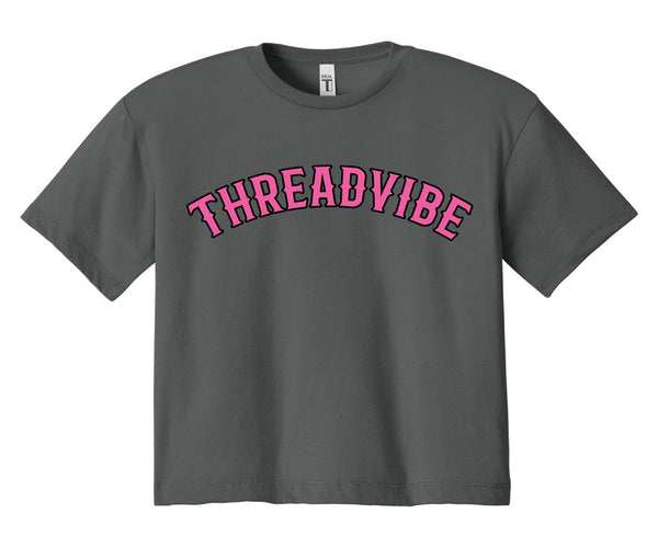 Threadvibe Grey & Pink Crop Top